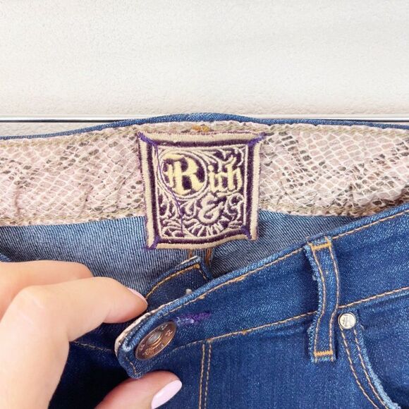 Rich & Skinny Dark Wash Cuffed Bootcut Tapered Denim Jeans Size 27 - Picture 5 of 10